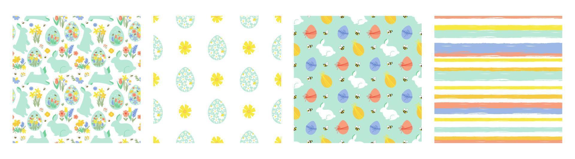 floral content Pâques modèle ensemble. lapin lapin, œufs, jonquilles tulipes, abeille jardin impression collection. vecteur Pâques graphique conception. paquet papier, fond d'écran, textile, lignes texture, Pâques illustration.