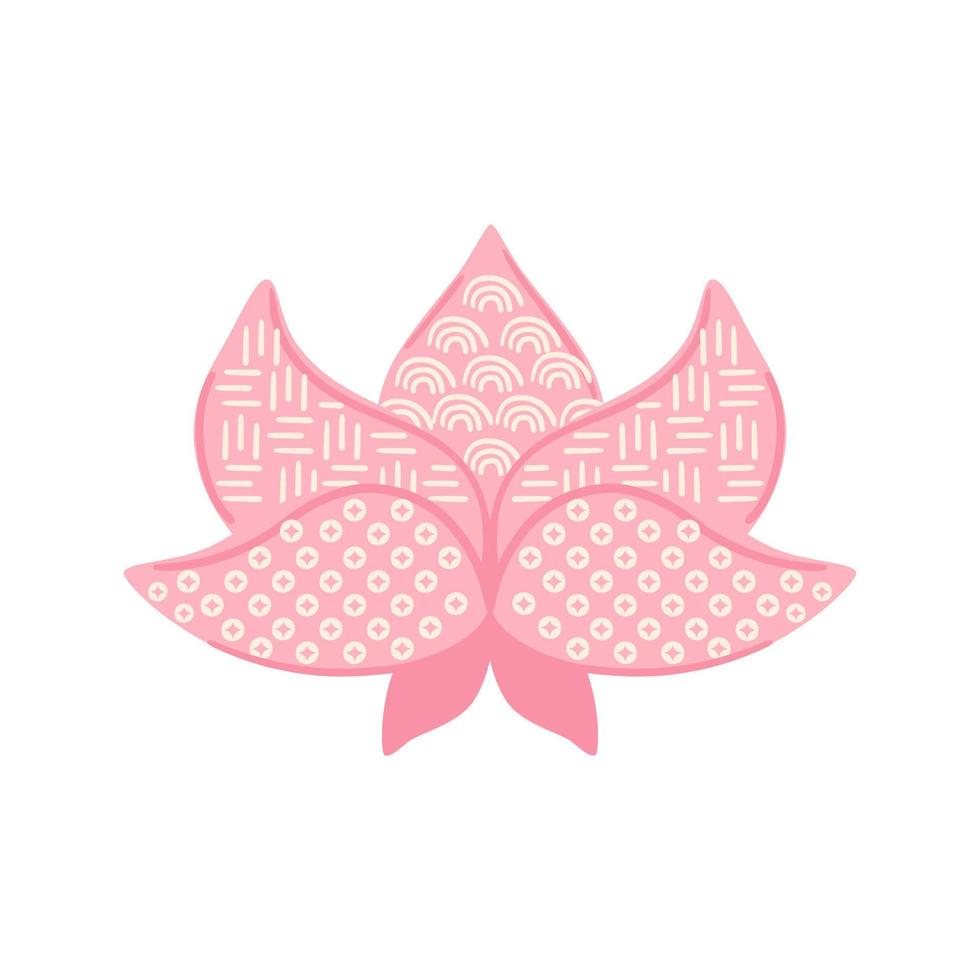 fleur de lotus japonaise isolée sur blanc. logo de lotus asiatique rose. symbole de fleur de lotus chinois rose, icône. fleur coréenne dessinée à la main avec ornement traditionnel. illustration vectorielle asiatique. vecteur