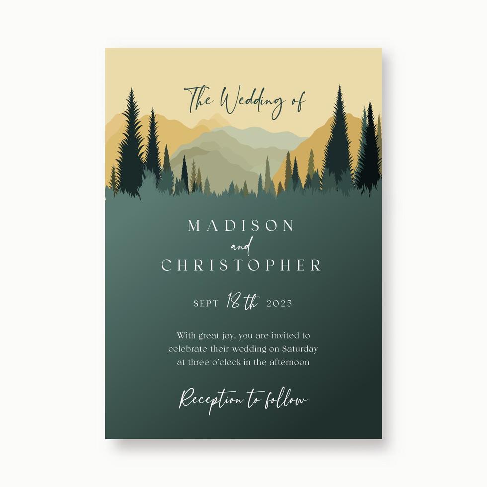 calme montagnes rustique mariage invitation vecteur