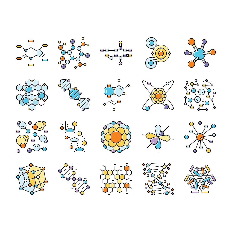 moléculaire science chimie atome Icônes ensemble vecteur