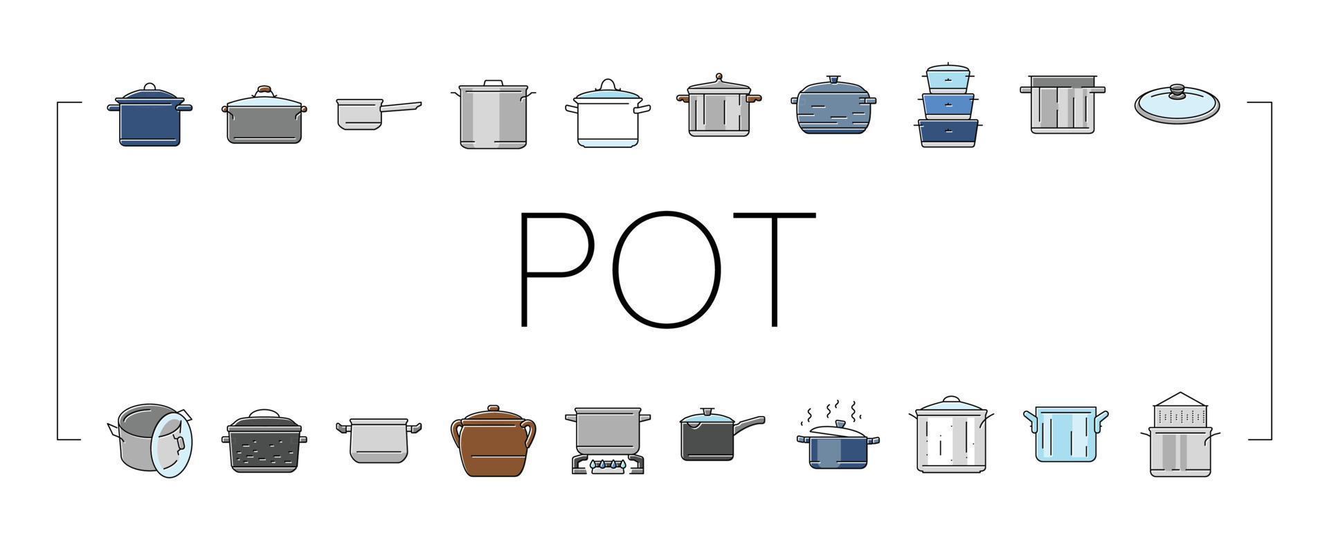 pot cuisine nourriture la poêle cuisine Icônes ensemble vecteur