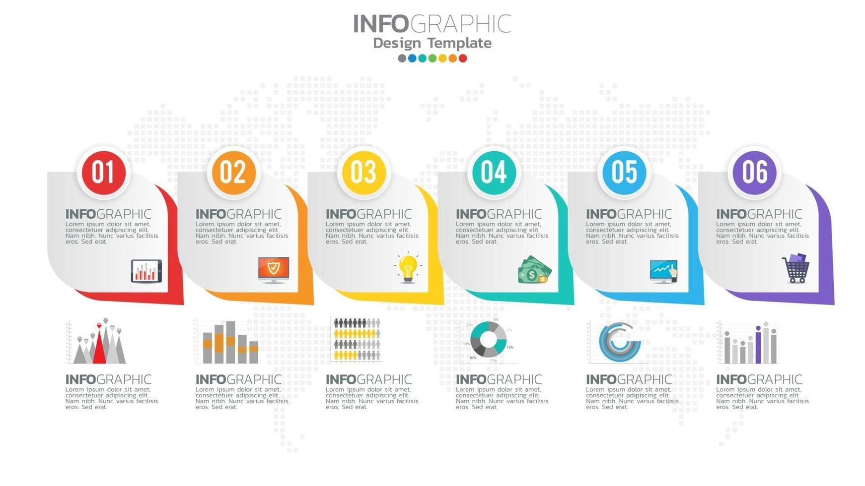 infographie élément de couleur jaune en 6 étapes avec diagramme graphique de cercle, conception de graphique d'entreprise. vecteur