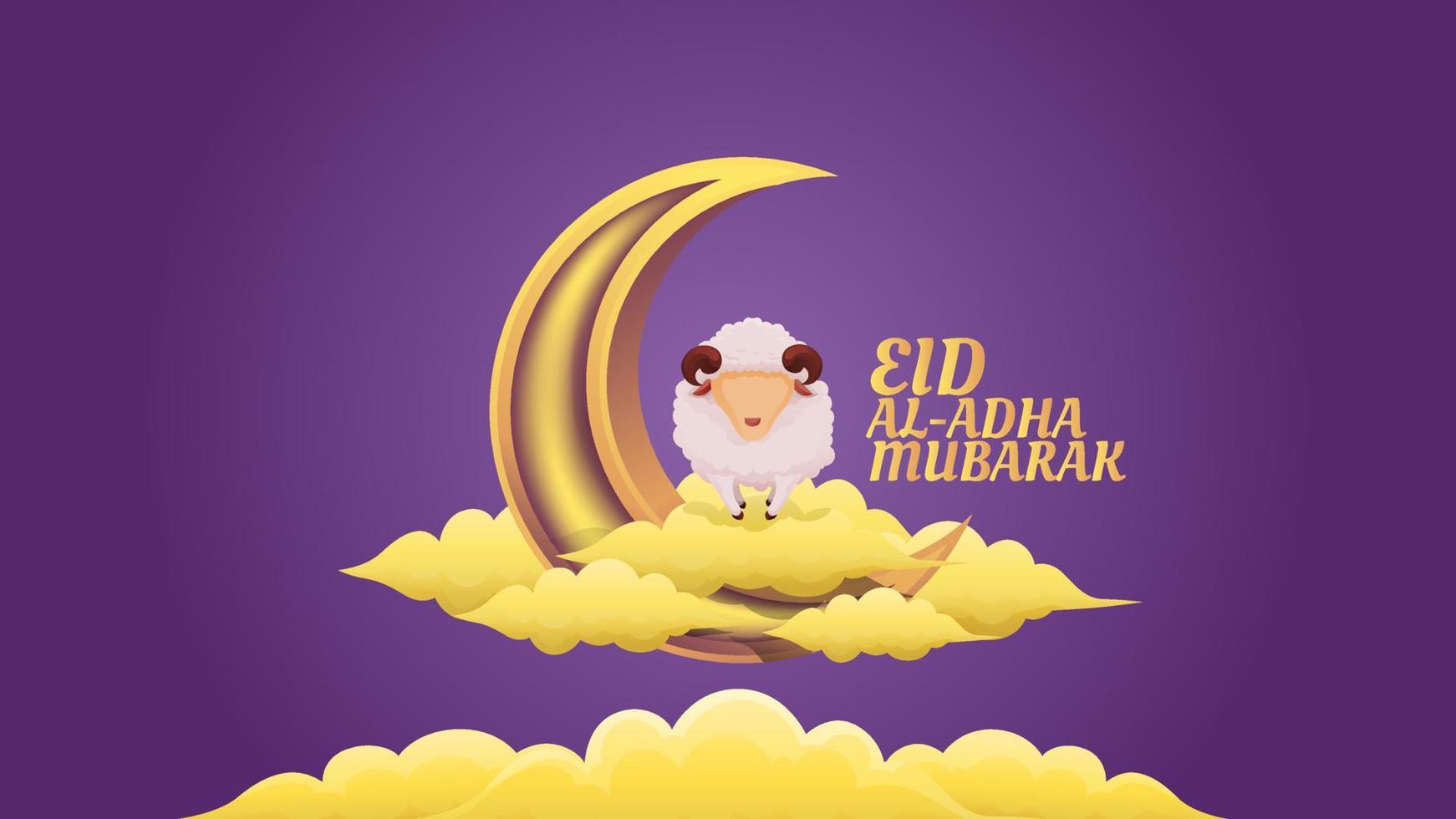 mouton sur Haut de nuage et croissant lune illustration pour eid Al adha musulman fête vecteur