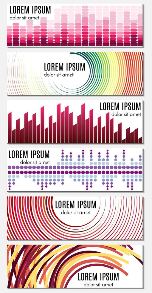 ensemble de six bannières d'en-tête abstraites colorées avec des lignes courbes et place pour le texte. arrière-plans vectoriels pour la conception de sites Web. vecteur