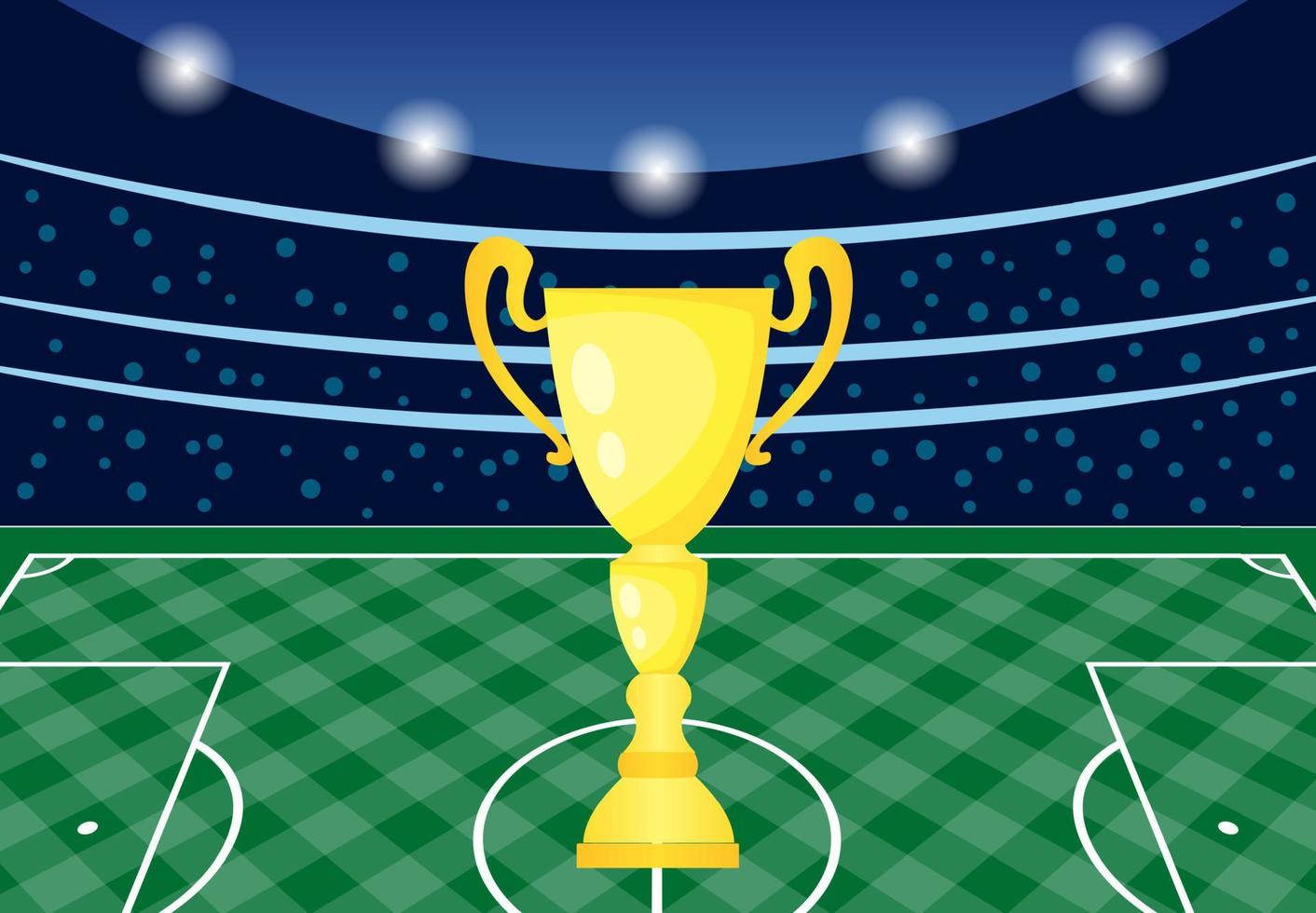 stade de football avec coupe d'or. illustration vectorielle vecteur