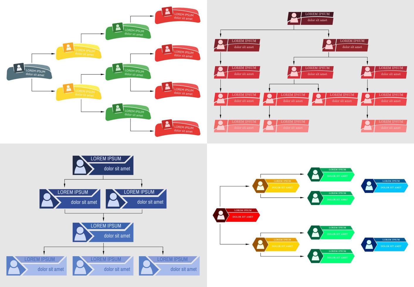 ensemble de quatre coloré affaires structure concept, entreprise organisation graphique schème avec gens Icônes. vecteur illustration.