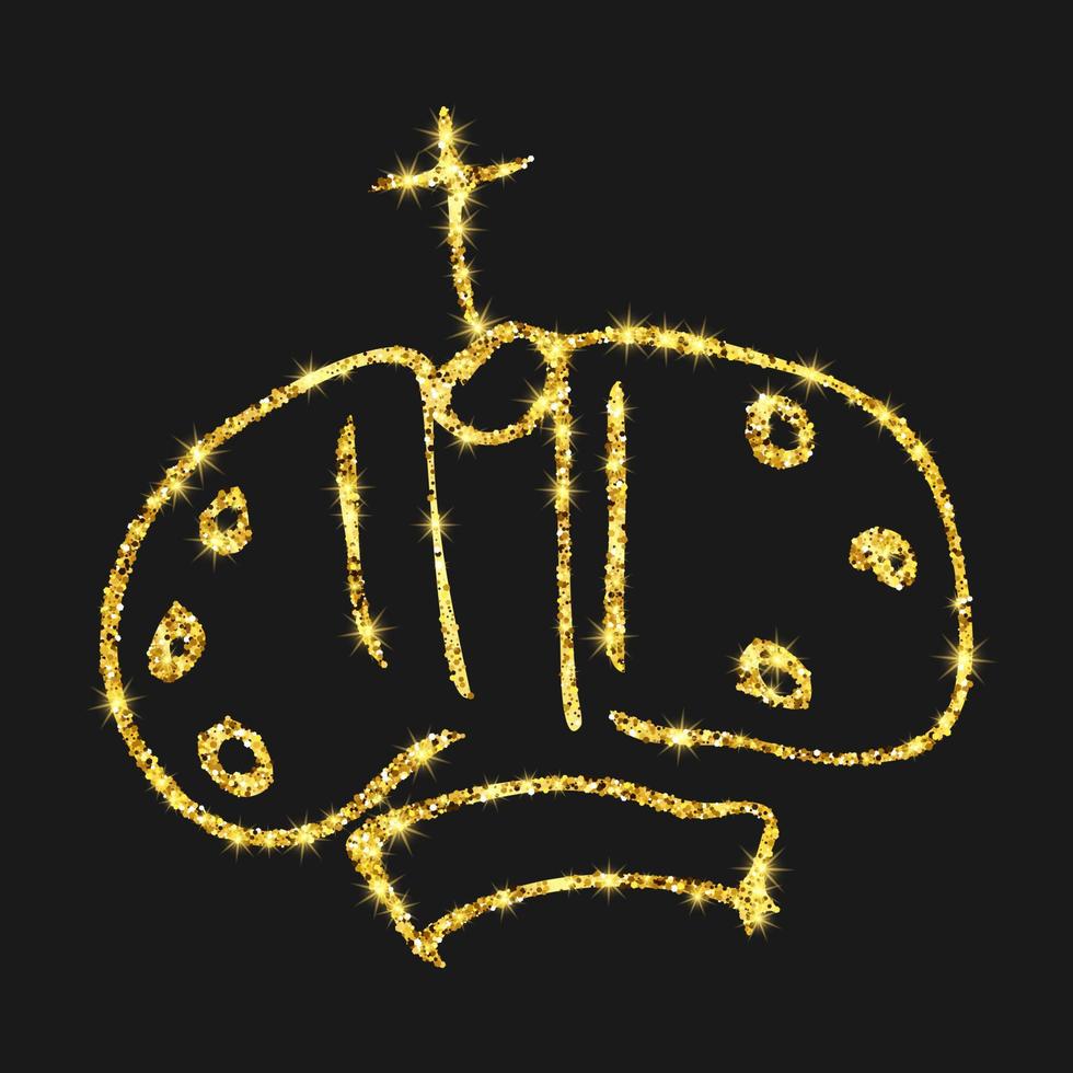 couronne dessinée à la main de paillettes d'or. reine de croquis de graffiti simple ou couronne de roi. couronnement impérial royal et symbole monarque isolé sur fond sombre. illustration vectorielle. vecteur