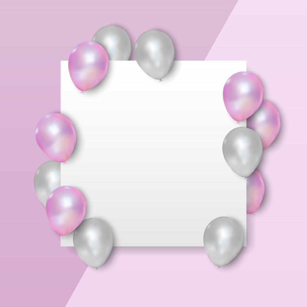 ballons roses et blancs sur fond blanc vide, illustration vectorielle vecteur