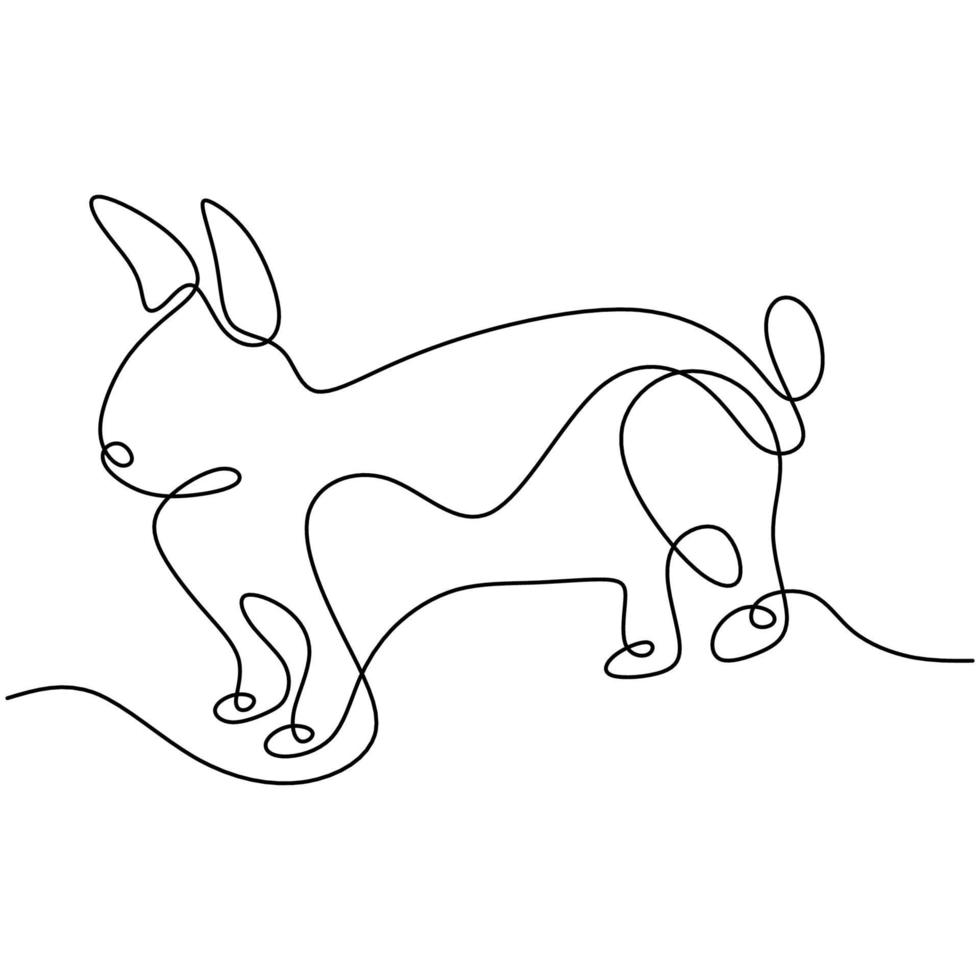 lièvre dessin continu d'une ligne. lapin de Pâques sautant dans le jardin isolé sur fond blanc. concept d'animaux de compagnie mignon. illustration vectorielle dessinés à la main minimaliste vecteur