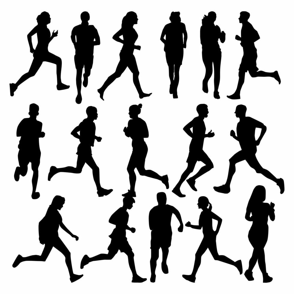 silhouette de gens le jogging icône illustration ensemble. liasses vecteur