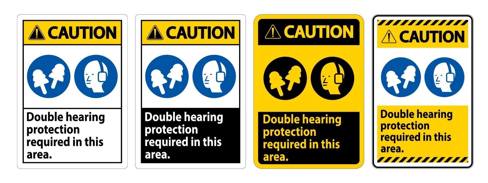 panneau d'avertissement double protection auditive requise dans cette zone avec des casques antibruit et des bouchons d'oreille vecteur