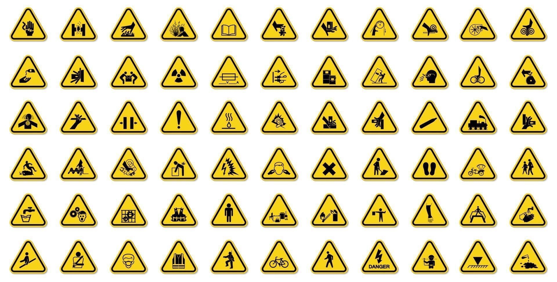 Les étiquettes de symboles de danger d'avertissement signent isoler sur fond blanc, illustration vectorielle vecteur