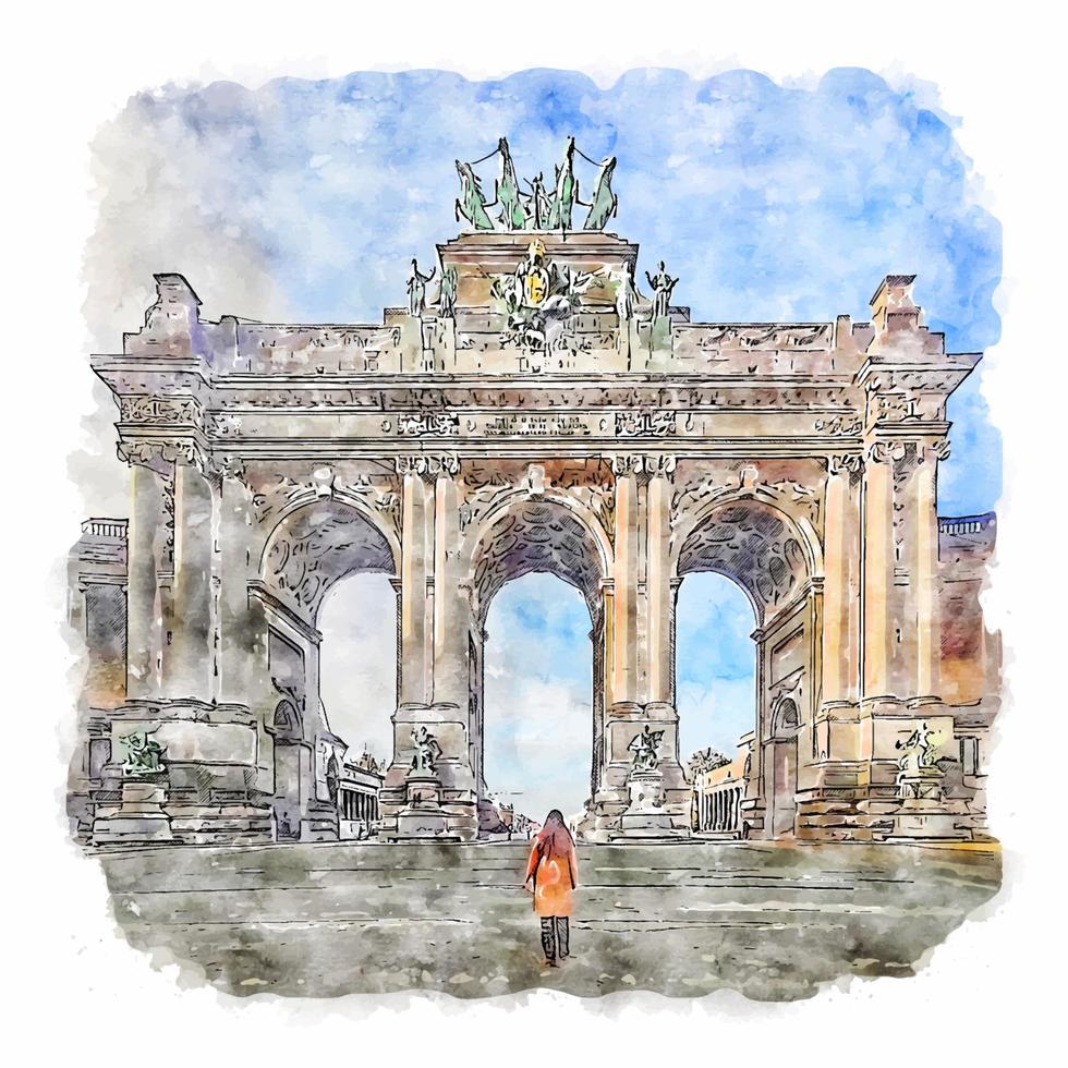 bruxelles belgique croquis aquarelle illustration dessinée à la main vecteur