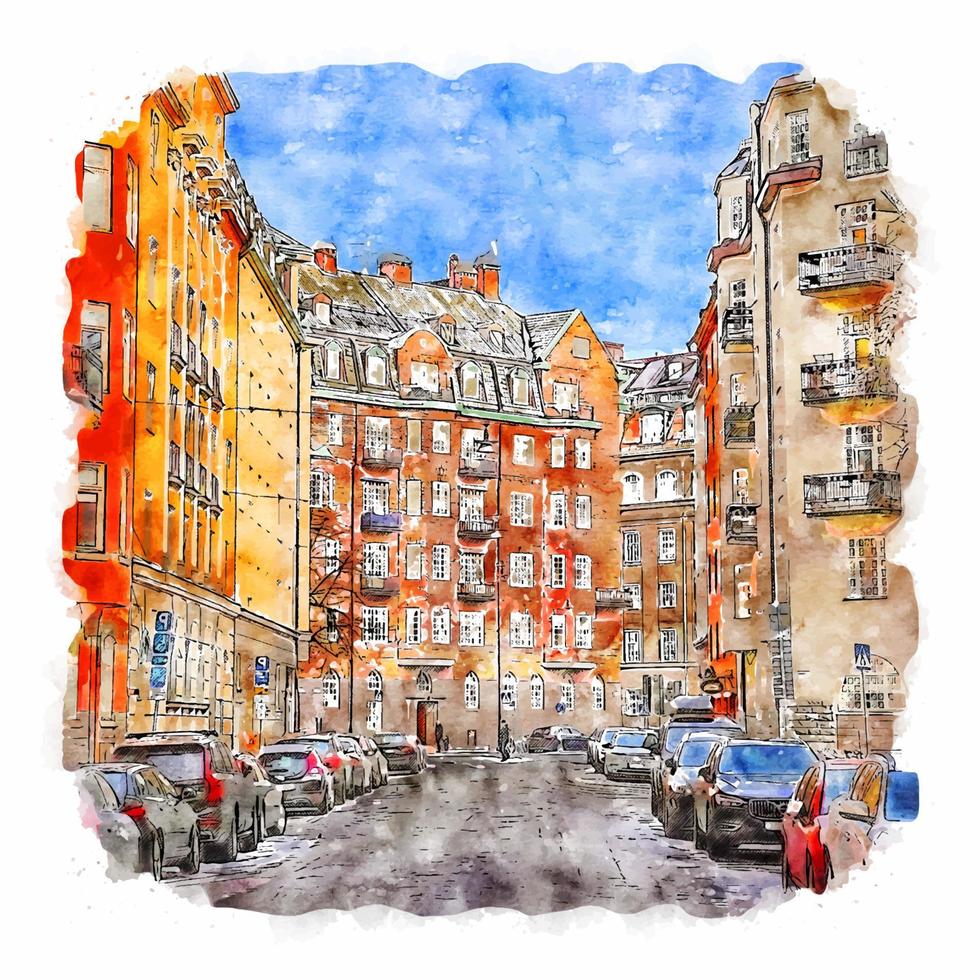 stockholm suède croquis aquarelle illustration dessinée à la main vecteur