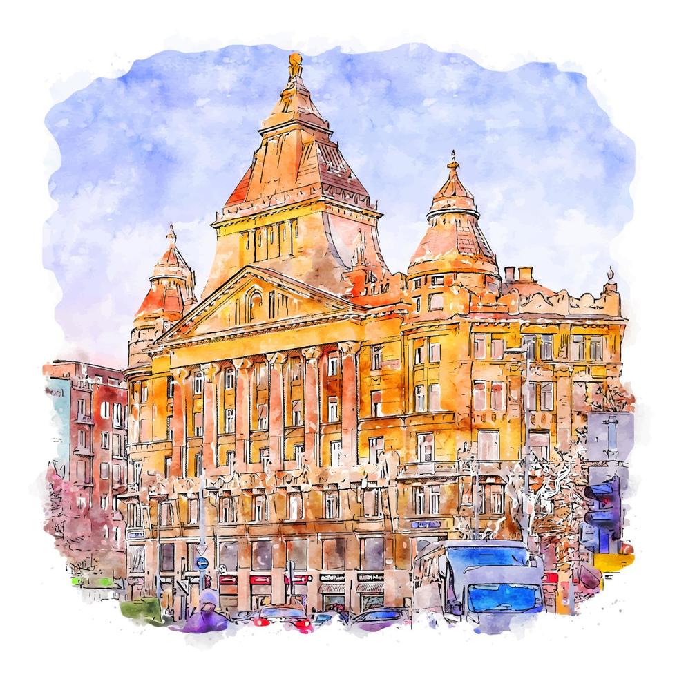 budapest hongrie croquis aquarelle illustration dessinée à la main vecteur