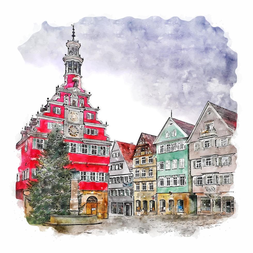 esslingen allemagne croquis aquarelle illustration dessinée à la main vecteur