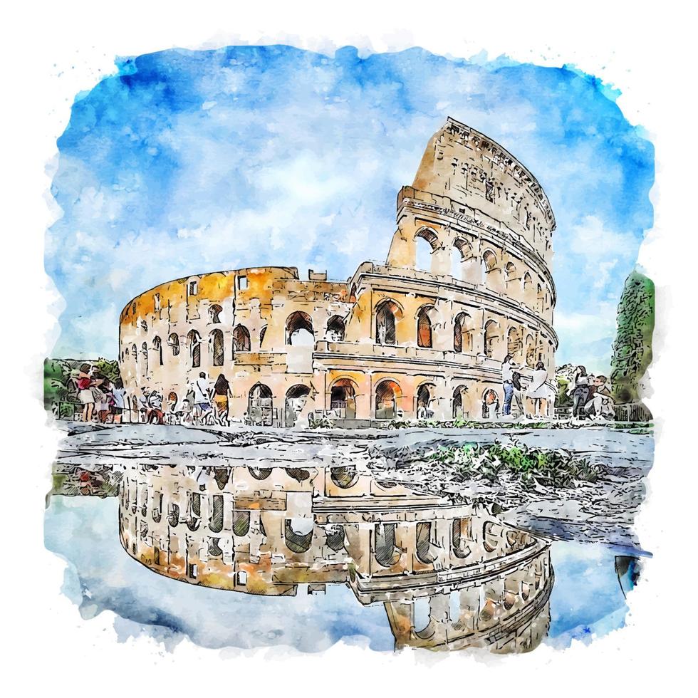 colisée rome italie croquis aquarelle illustration dessinée à la main vecteur