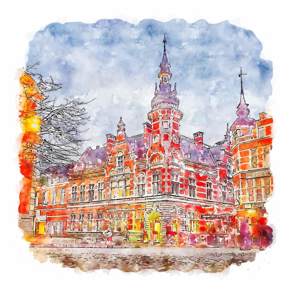 leuven belgique croquis aquarelle illustration dessinée à la main vecteur