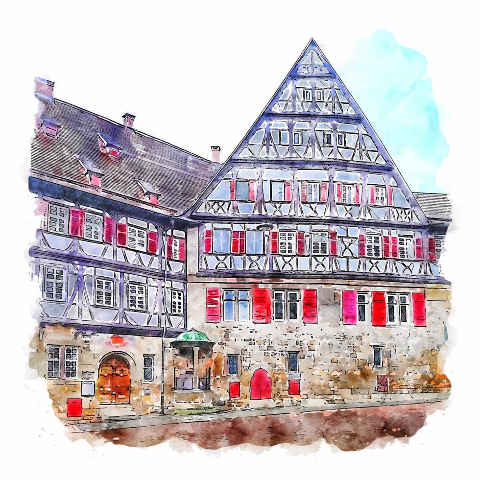 wurtemberg allemagne croquis aquarelle illustration dessinée à la main vecteur