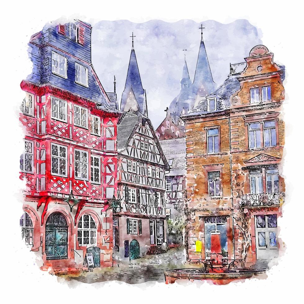 heppenheim allemagne croquis aquarelle illustration dessinée à la main vecteur