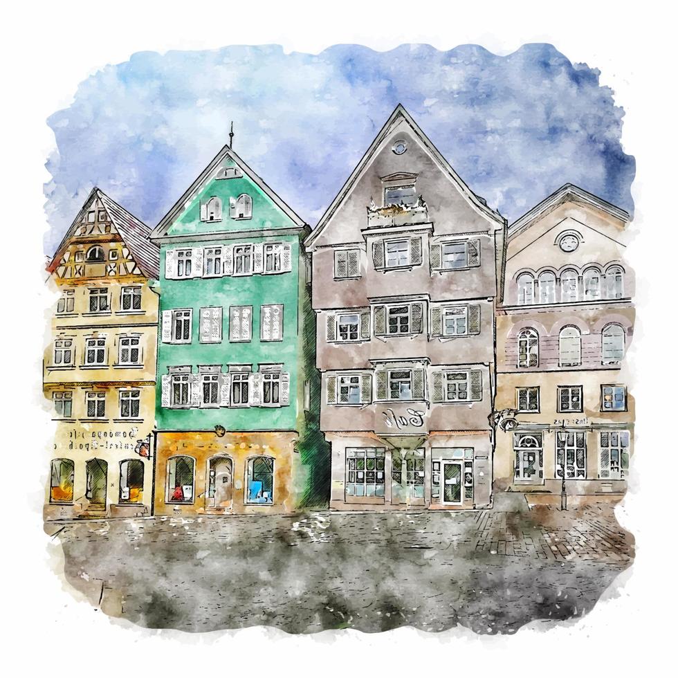 esslingen allemagne croquis aquarelle illustration dessinée à la main vecteur