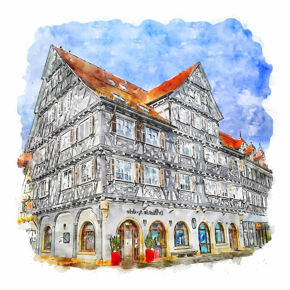 schhorndorf allemagne croquis aquarelle illustration dessinée à la main vecteur