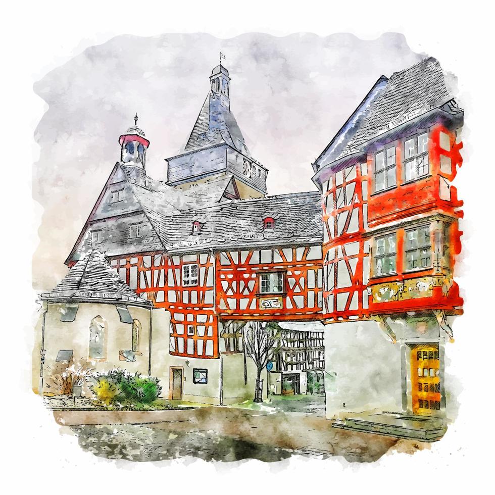 bad camberg allemagne croquis aquarelle illustration dessinée à la main vecteur