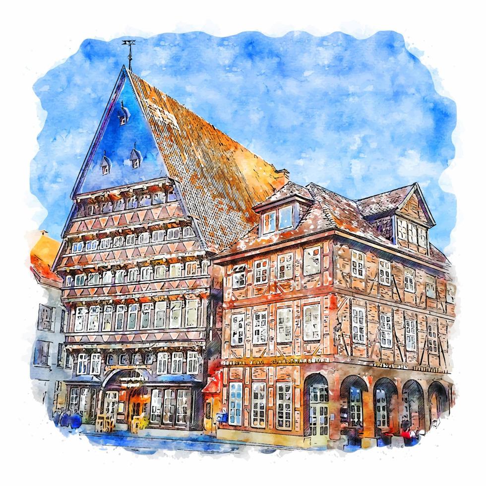 hildesheim allemagne croquis aquarelle illustration dessinée à la main vecteur