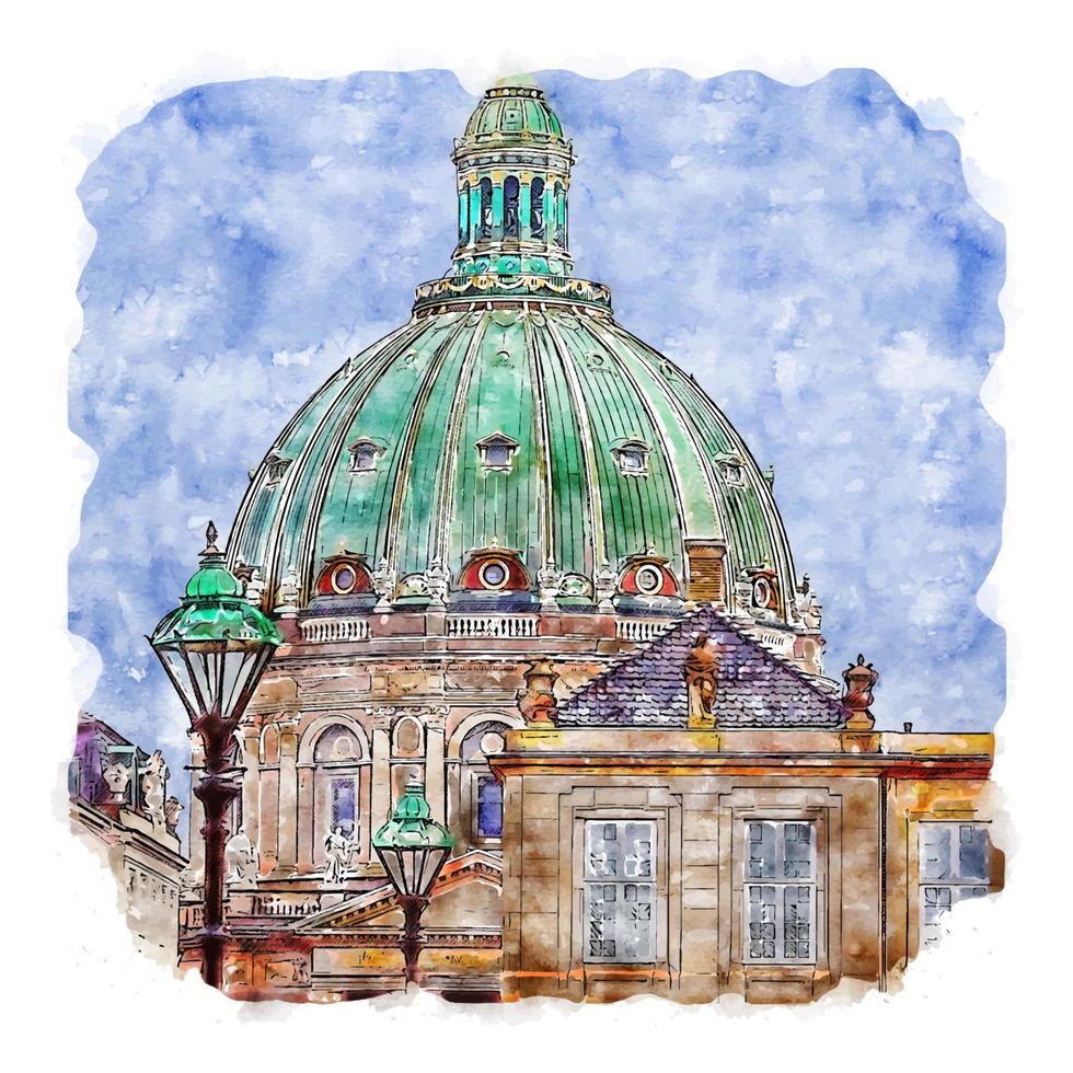 copenhague danemark croquis aquarelle illustration dessinée à la main vecteur