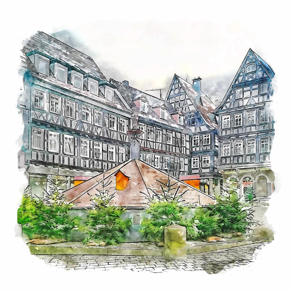 schhorndorf allemagne croquis aquarelle illustration dessinée à la main vecteur