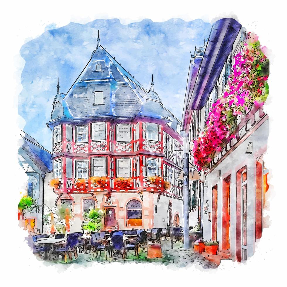 altstadt Heppenheim Allemagne aquarelle esquisser main tiré illustration vecteur