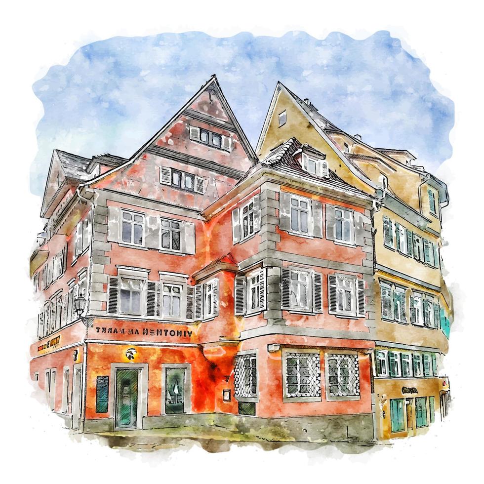 wurtemberg allemagne croquis aquarelle illustration dessinée à la main vecteur