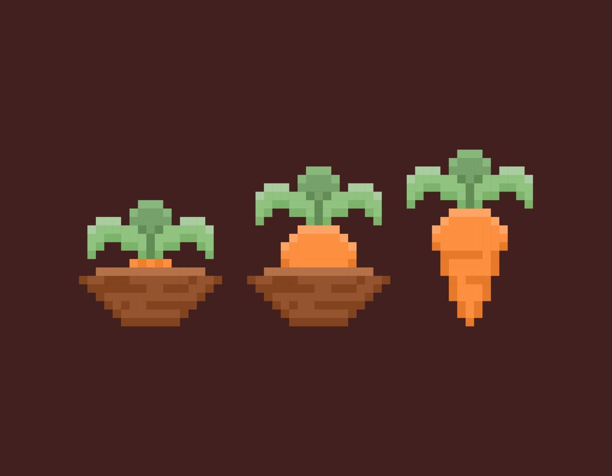 illustration de carotte plante croissance processus. carottes sont encore dans le sol jusqu'à ce que récolté. pixel art. conception éléments ou actifs. vidéo Jeux. vecteur
