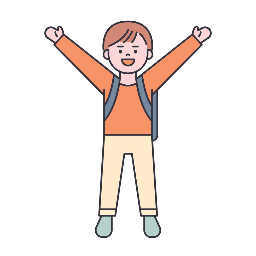 un garçon mignon porte un sac d'école, illustration vectorielle minimale de style design plat. vecteur