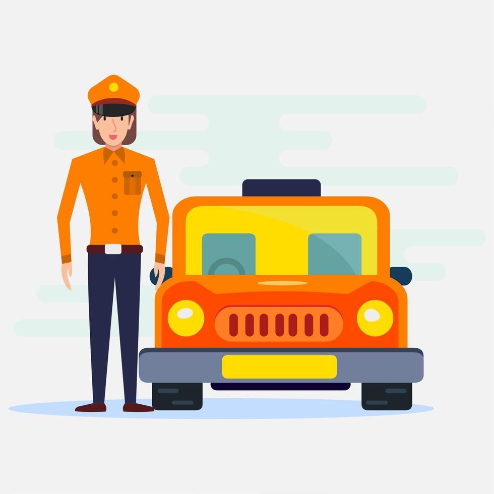 illustration de chauffeur de taxi femme dans un style plat vecteur