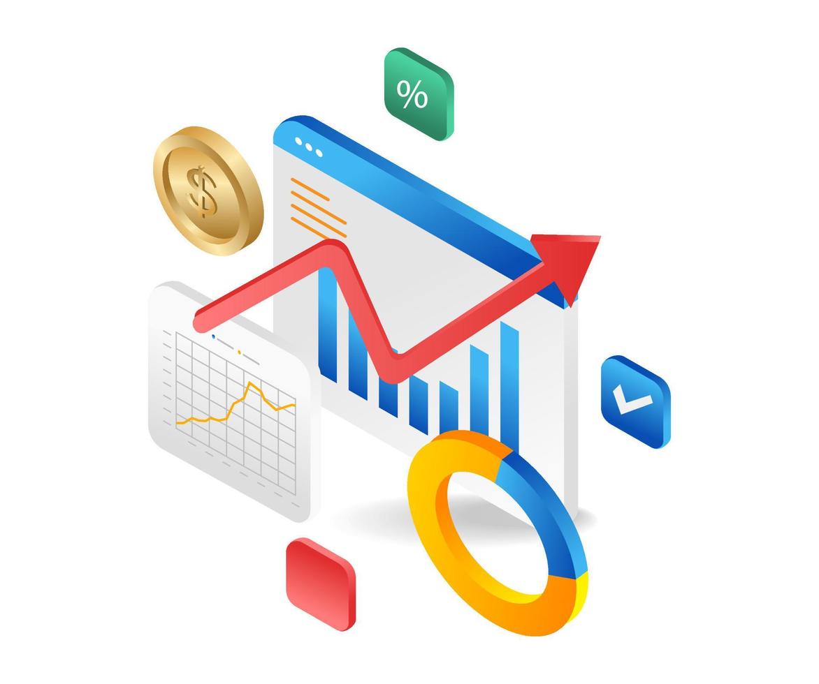 plat 3d illustration concept isométrique argent investissement affaires Les données une analyse écran vecteur