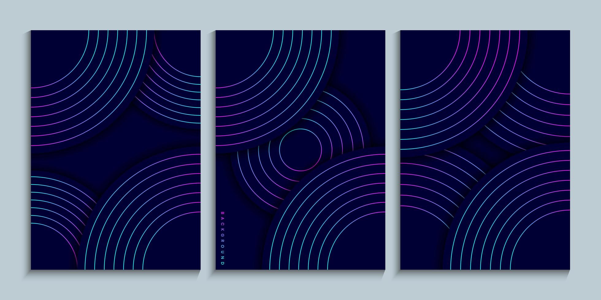 collection de design de couverture avec des cercles linéaires dégradés au néon vecteur