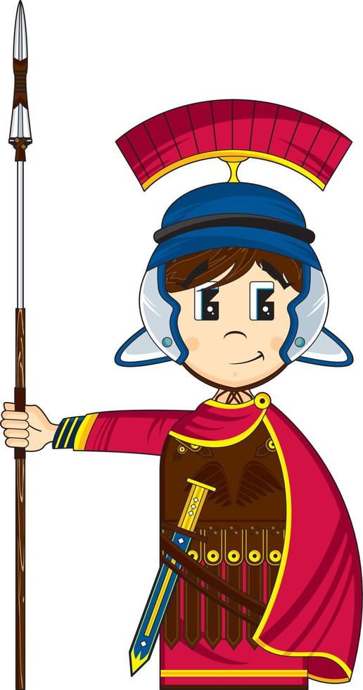 mignonne dessin animé romain soldat avec lance histoire illustration vecteur