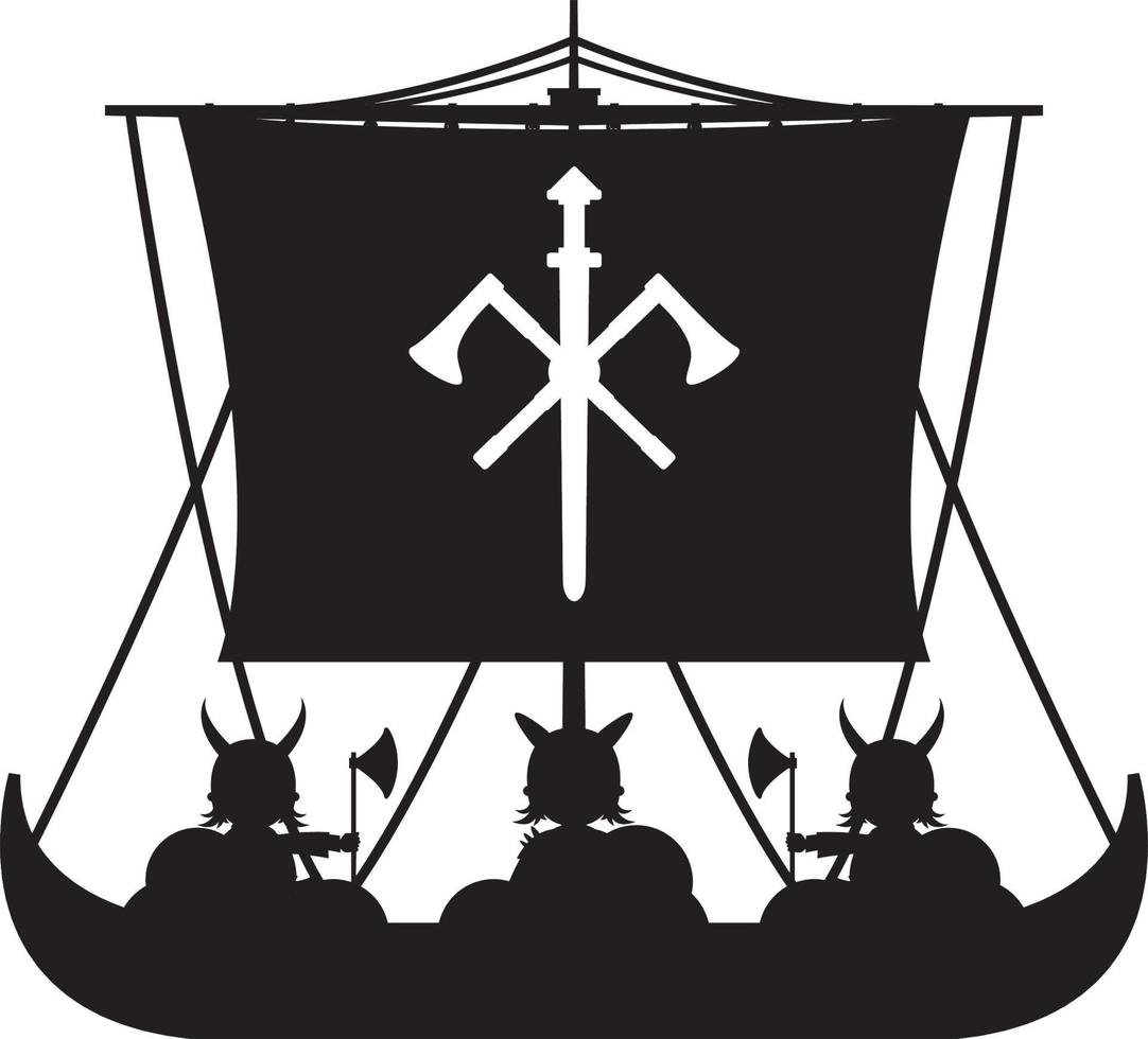 viking guerriers et chaloupe dans silhouette vecteur