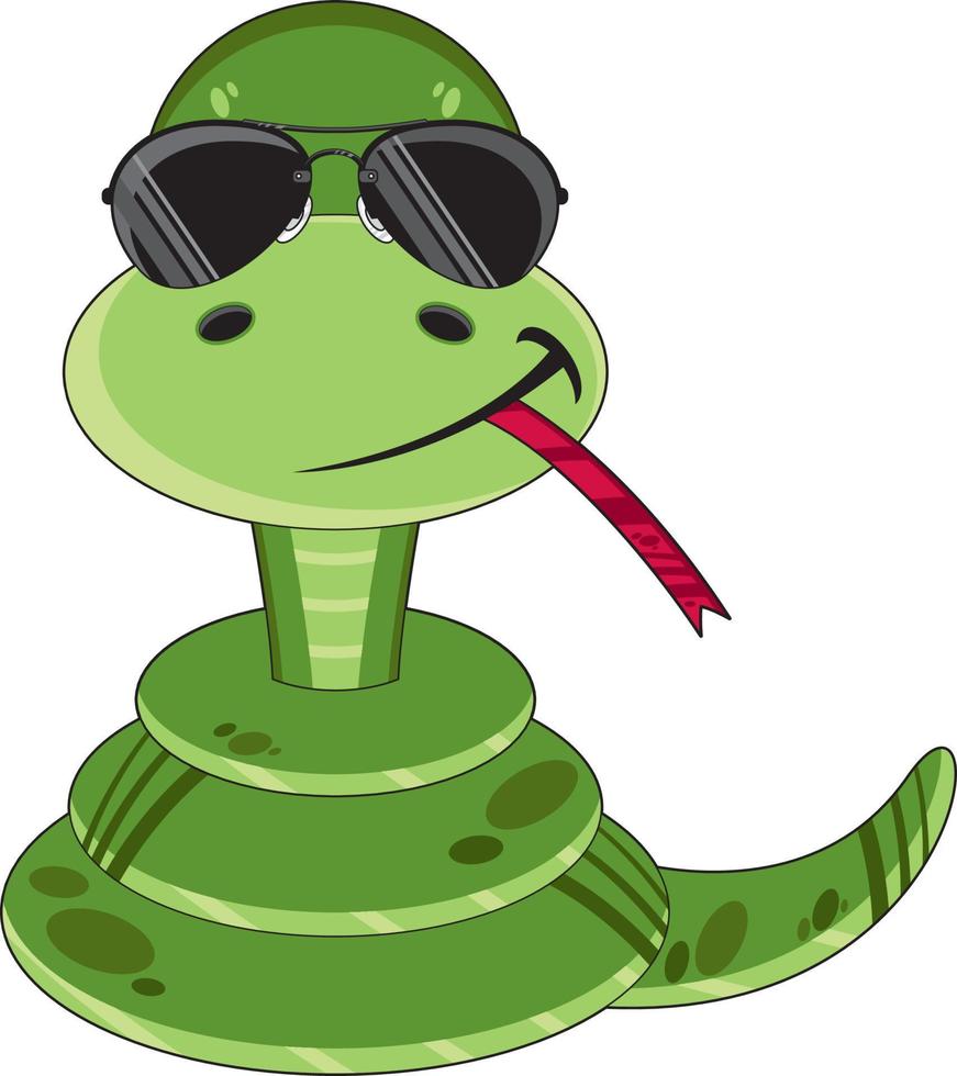 mignonne dessin animé serpent personnage dans des lunettes de soleil vecteur