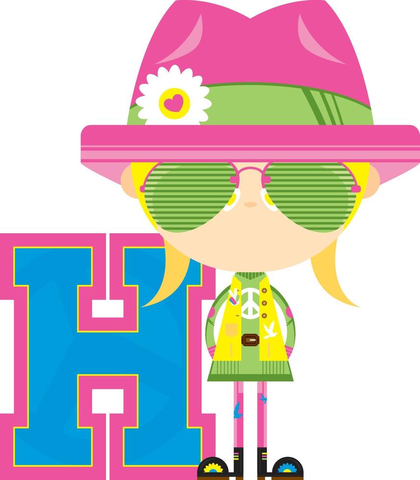 h est pour hippie alphabet apprentissage illustration vecteur