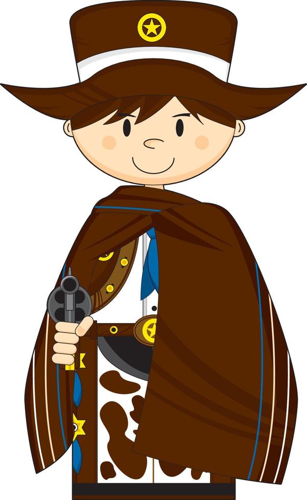 mignonne dessin animé sauvage Ouest cow-boy shérif dans poncho vecteur