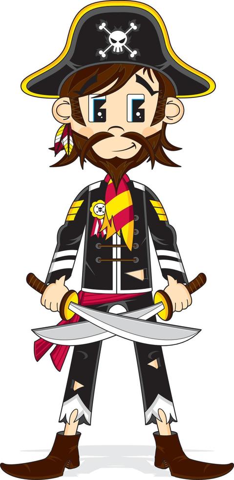 mignonne dessin animé cape et d'épée pirate capitaine personnage vecteur