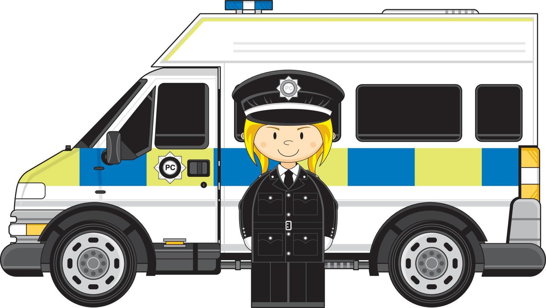 dessin animé classique Britanique femme policier et police van vecteur