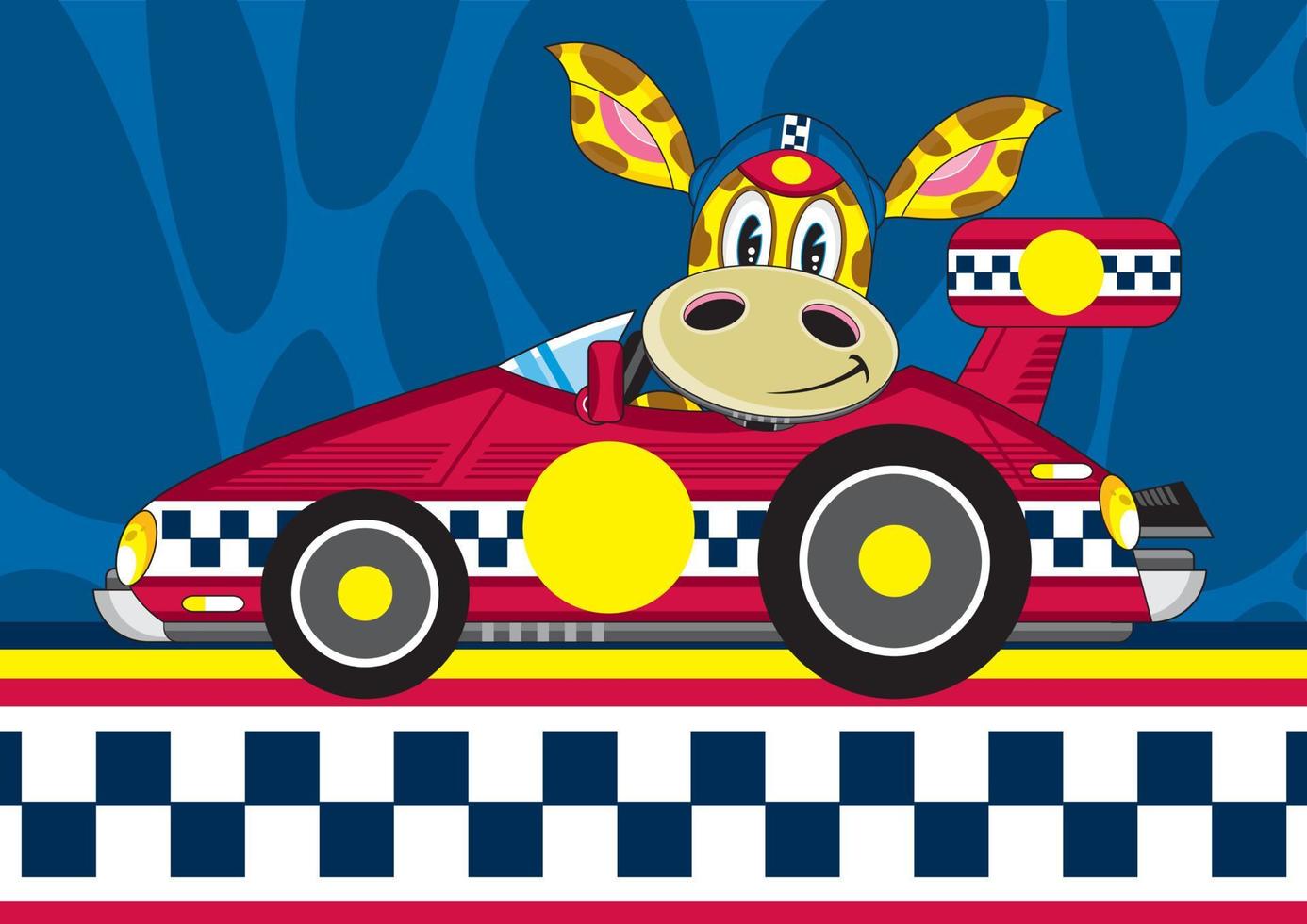 mignonne dessin animé girafe courses chauffeur dans des sports voiture vecteur