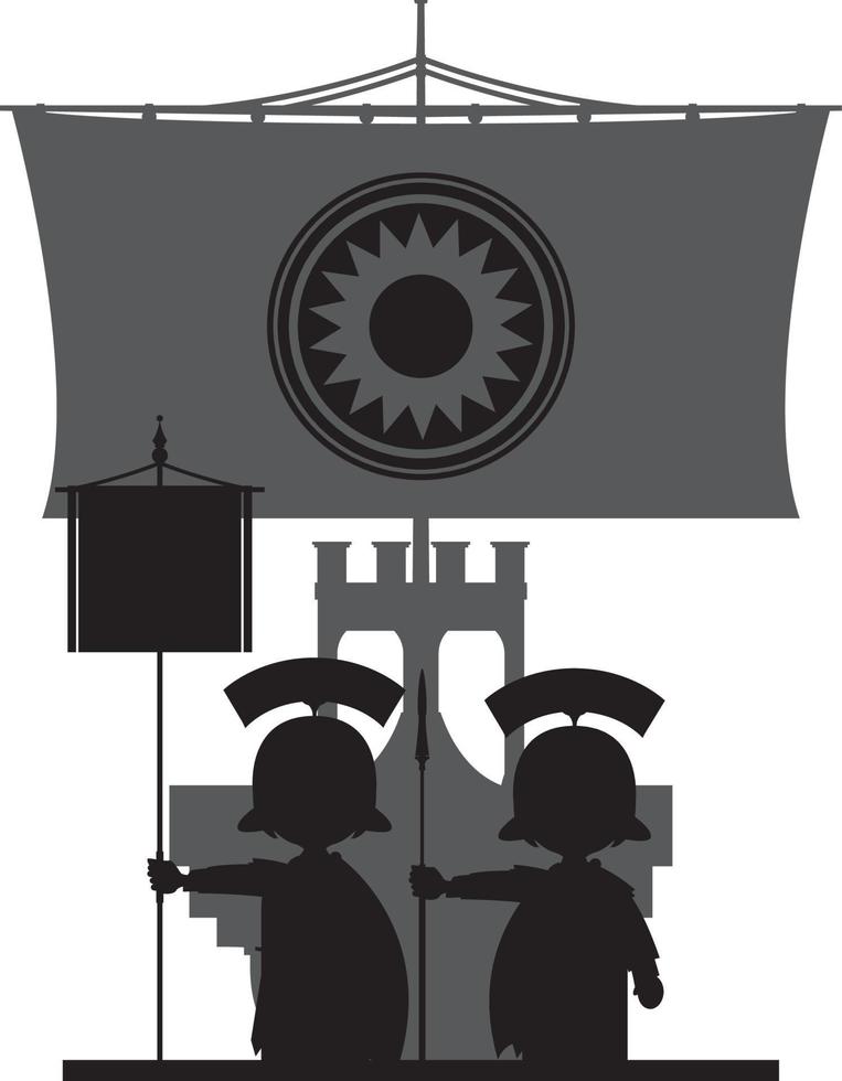 romain soldats et navire de guerre dans silhouette histoire illustration vecteur