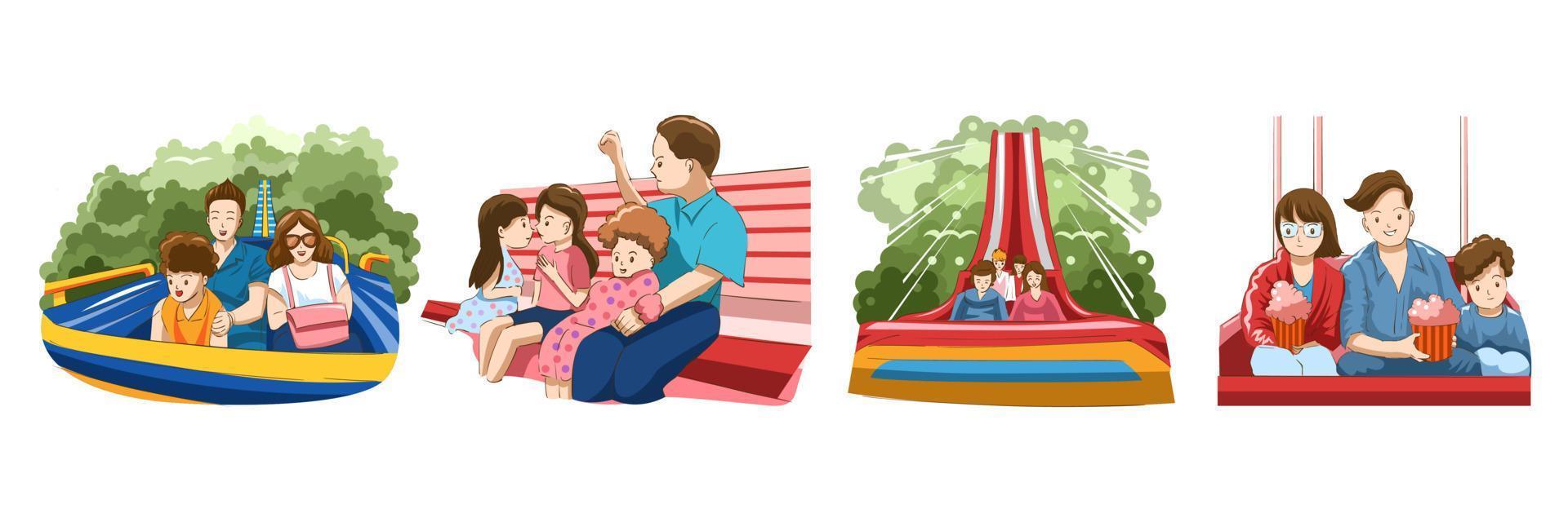 famille dans le amusement parc vecteur ensemble collection graphique clipart conception