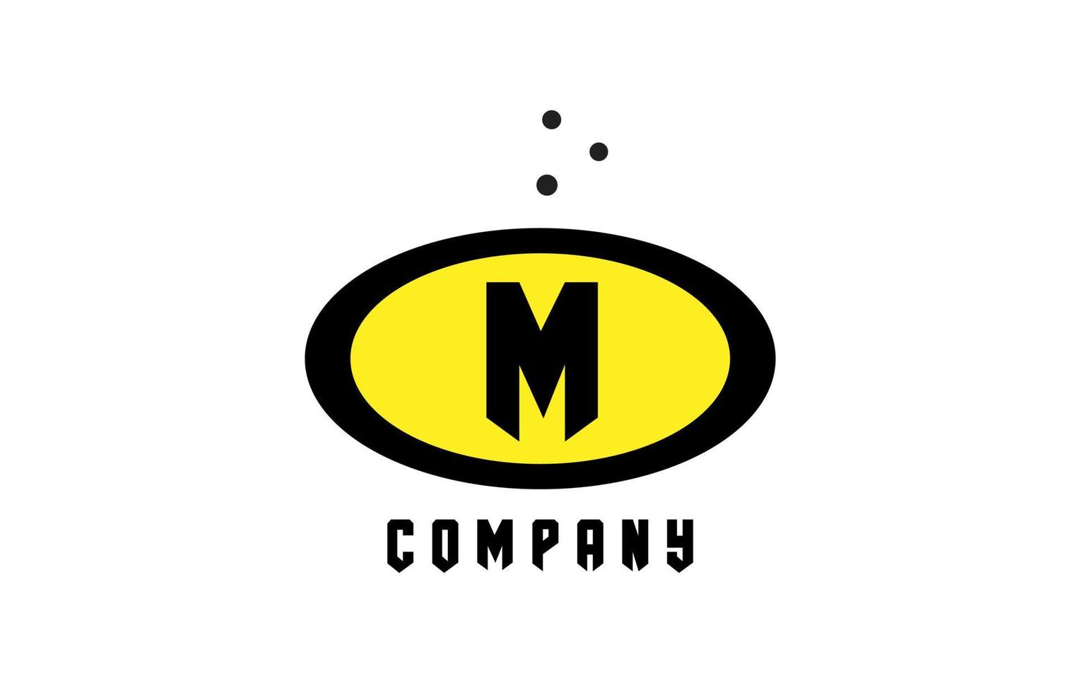 ellipse m alphabet audacieux lettre logo avec points. Créatif modèle conception pour affaires et entreprise dans Jaune et noir vecteur