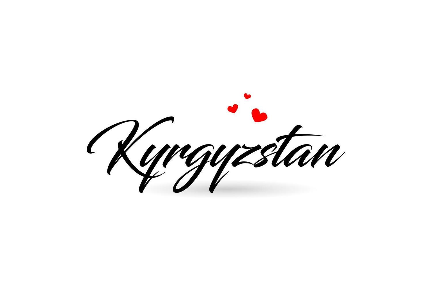 Kirghizistan Nom pays mot avec Trois rouge l'amour cœur. Créatif typographie logo icône conception vecteur