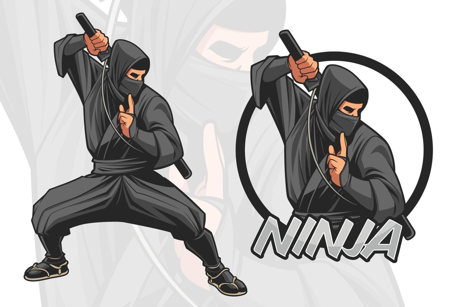 conception de personnage ninja pour logo et illustration vecteur